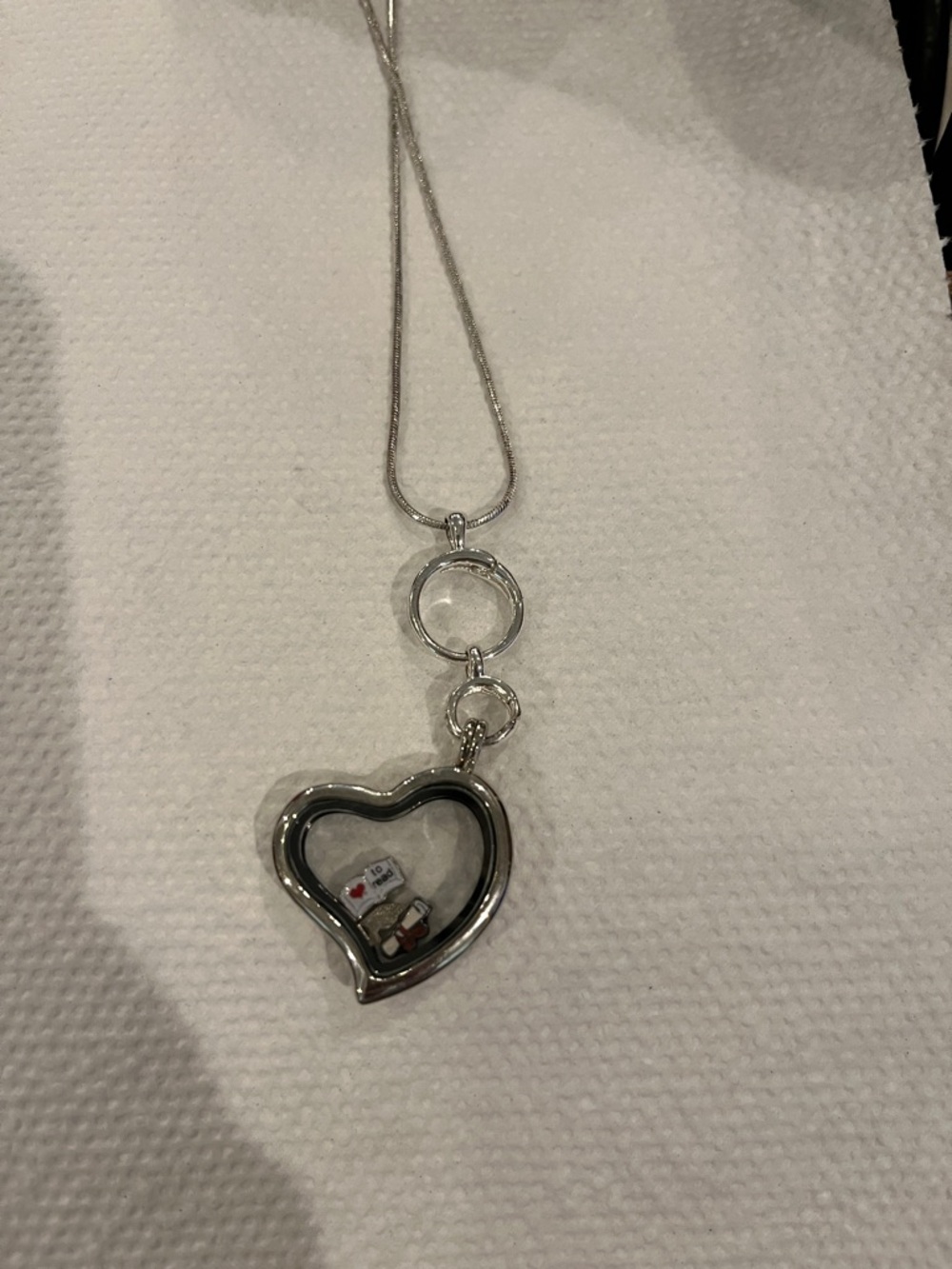 Silver Heart Locket Necklace with Floating Charms - Silver